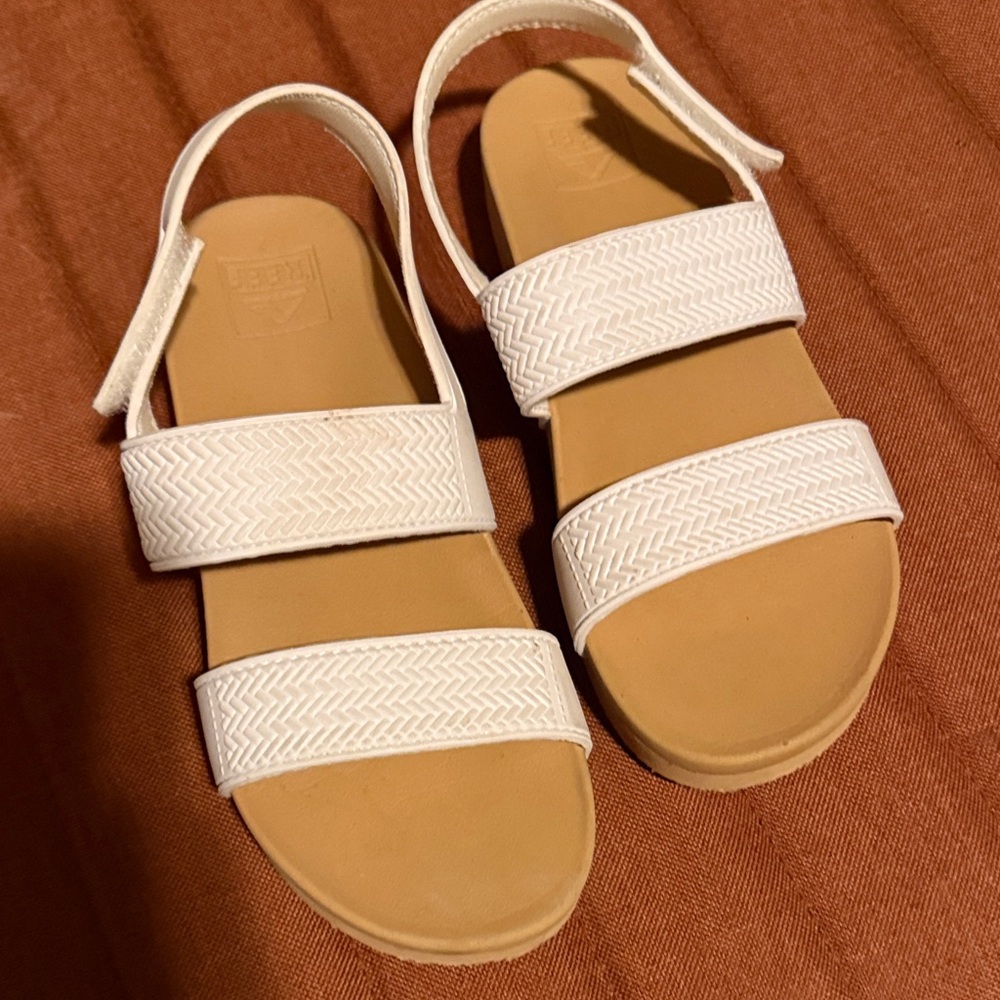 Reef Kids White Double-Strap Slingback Sandals with Tan Footbed